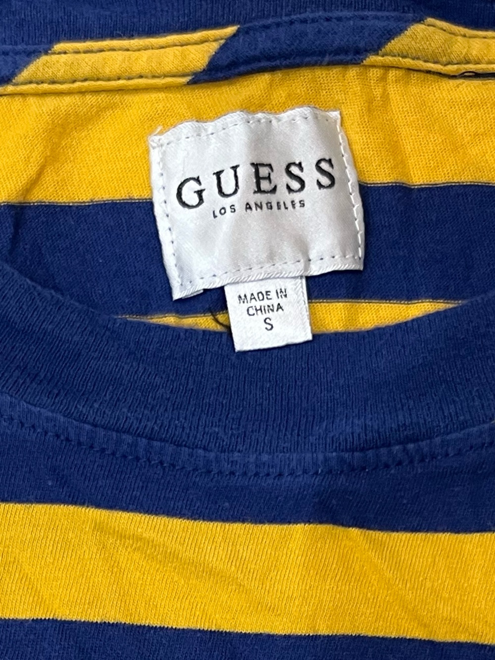 GUESS Yellow & Navy Striped Logo Tee - Picture 2 of 3